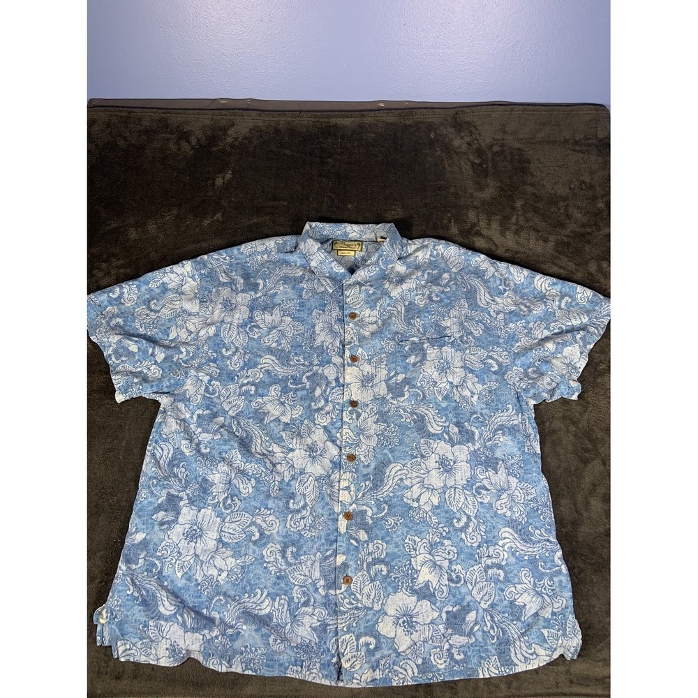 Pusser's Island Reserve Men XXL Blue Floral Silk Aloha Shirt Short Sleeve Camp
